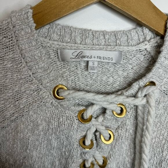 Revolve Lovers + Friends Yacht Grey Rope Lace Up Cotton Sweater Size Small - Picture 4 of 7